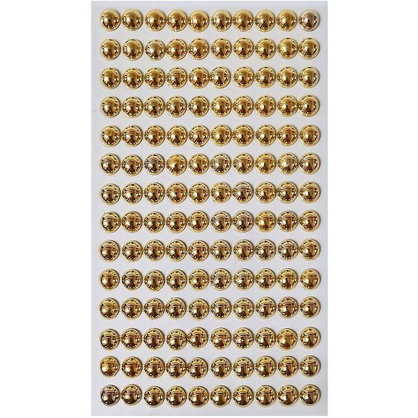 Pedraria 1/2 Pérola 8MM Ouro Adesiva Pacote com 12