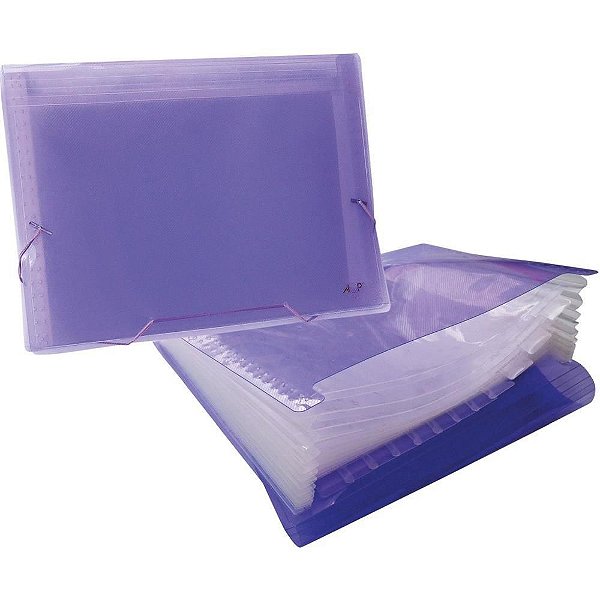 Pasta Sanfonada Plástica A4 12 Divisoes Lilás