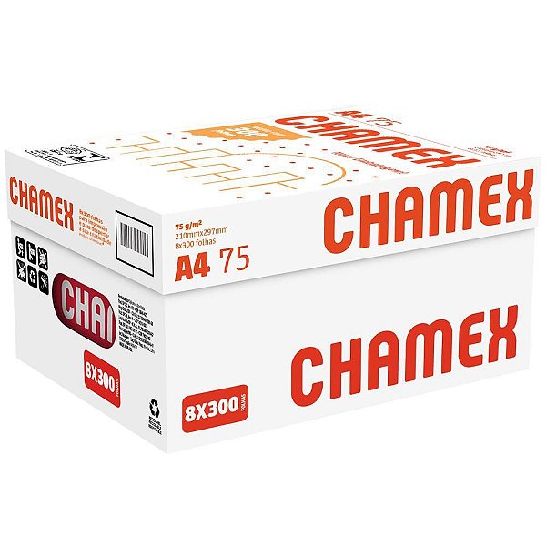 Papel Sulfite A4 Chamex 75G - Caixa com 8 Pacotes de 300 Folhas