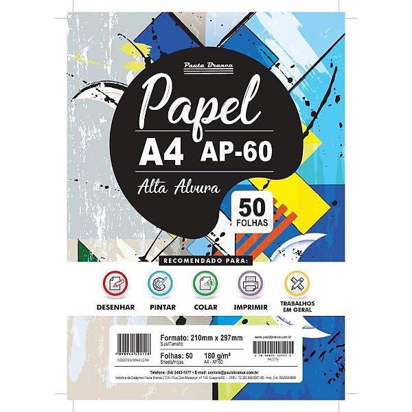Papel Sulfite A4 AP60 180G 60KG Branco 50 Folhas