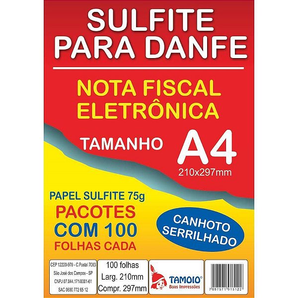 Papel Sulfite A4 Danfe com Serrilha 25PCT X 100FL - Caixa com 2500 Folhas