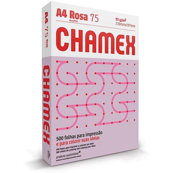 Papel Sulfite A4 Colorido Chamex 75G Rosa - Pacote com 500 Folhas