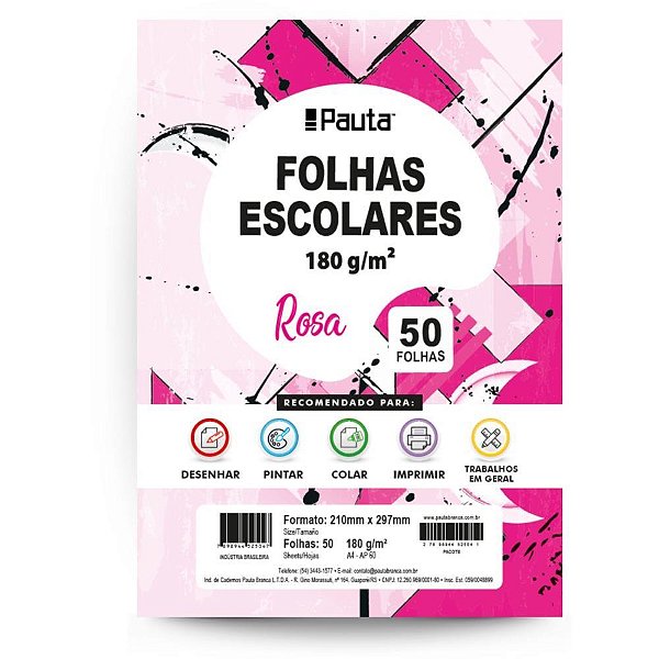 Papel Sulfite A4 Colorido Rosa 180G - Pacote com 50 Folhas