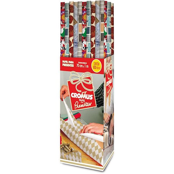 Papel Presente 100X70CM Sortido Display com 100 Rolos