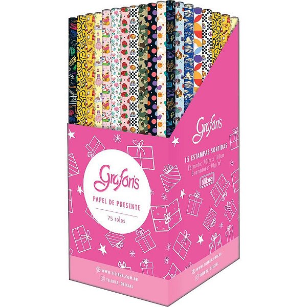 Papel de Presente 100X70CM Personagens Sortidos - Pacote com 75