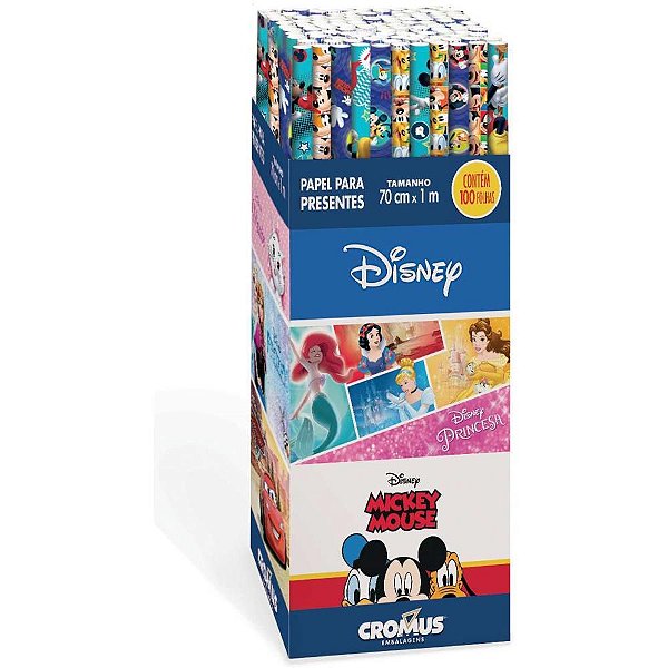 Papel de Presente 100X70CM Disney Sortidos - Display com 100 Rolos