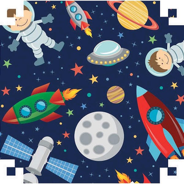 Papel Presente Bobina Couchê 60CM MOD 621 Astronauta - Bobina com 100M