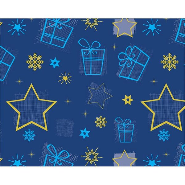 Papel Presente Bobina Couchê 60CM MOD414 Estrela Azul - 100 Metros