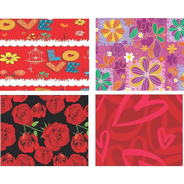 Papel de Presente 60X96CM Couchê Linha Diamante Feminino 4 Modelos Pacote com 40