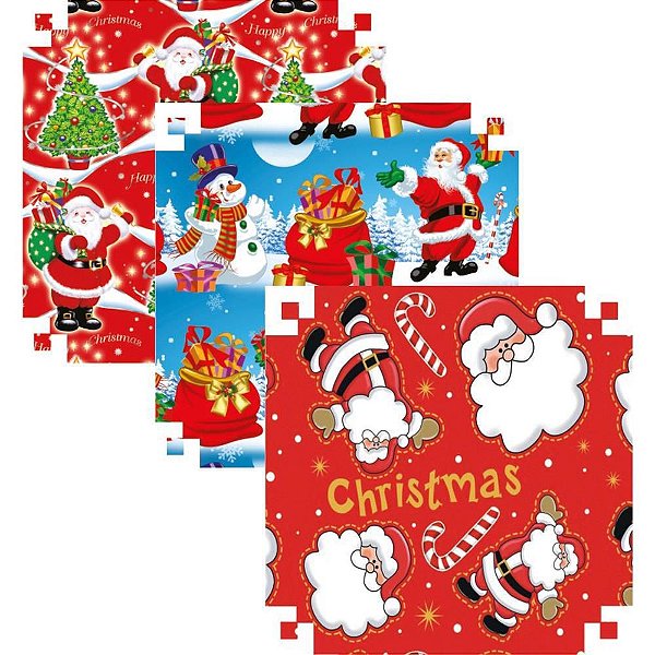 Papel de Presente 50X60CM Couchê Linha Diamante Natal 4 Modelos Pacote com 40