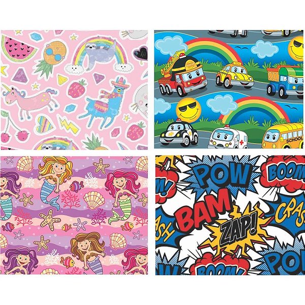 Papel de Presente 50X60CM Couchê Linha Diamante Infantil II - Pacote com 40