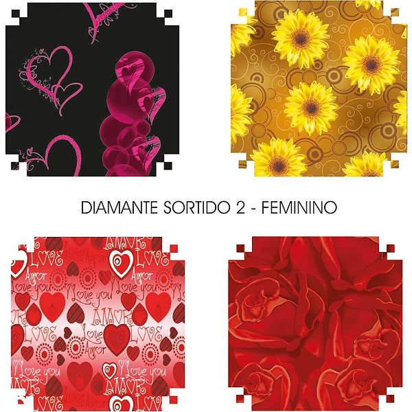 Papel Presente 50X60CM Couchê Linha Diamante Feminino II 4MD Pacote com 40