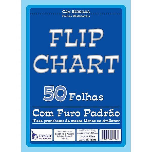Papel para FLIP-CHART Serrilhado 62X86MM 75G 50FLS PCT com 03