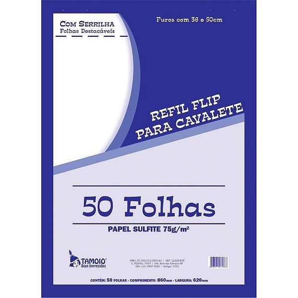 Papel para FLIP-CHART Serrilhado 62X86CM 75G com 50 Folhas - Pacote com 3 Unidades