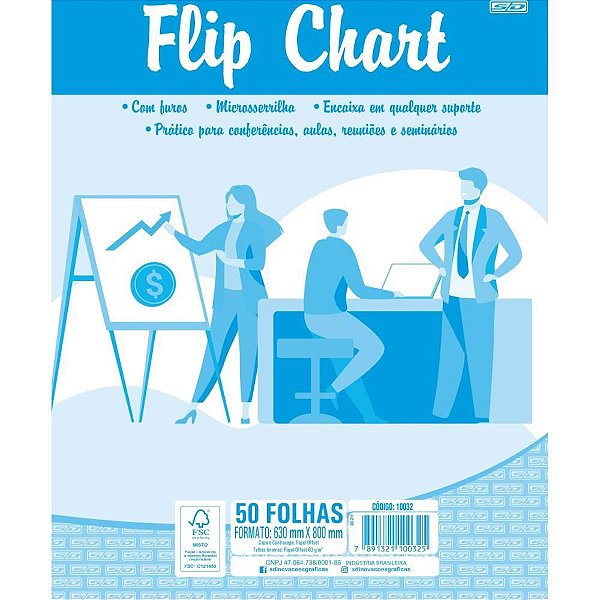 Papel para FLIP-CHART Microsserrilhado 63X80CM 63G 50 Folhas Pacote com 5