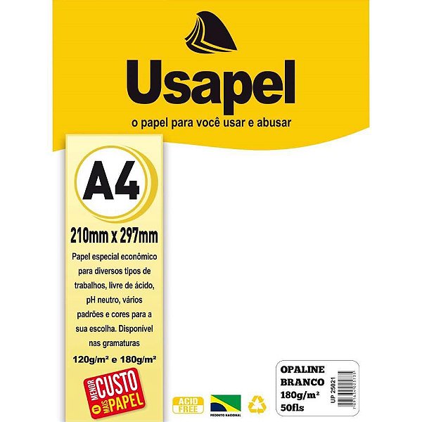 Papel Opaline A4 Usapel Branco 180G – Pacote com 50 Folhas