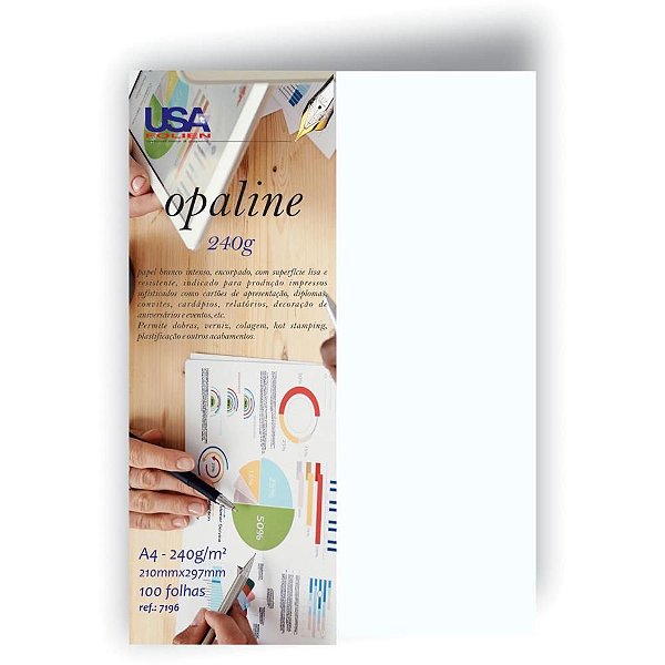 Papel Opaline A4 Branco Nacional 240G Pacote com 100 Folhas