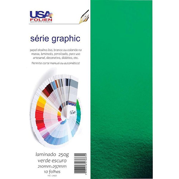 Papel Laminado Verde Escuro 210X297MM 250G PCT com 10