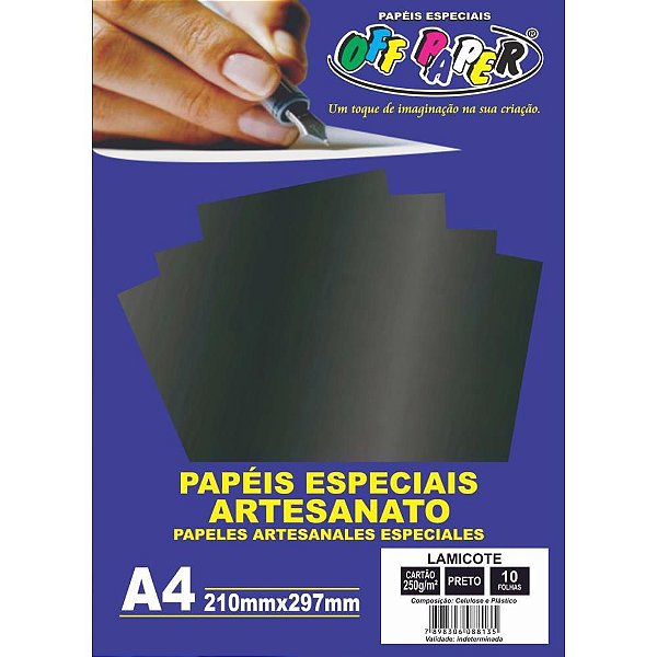 Papel Laminado Lamicote A4 250G Preto - Pacote com 10 Folhas