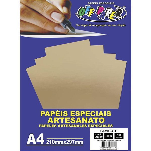Papel Laminado Lamicote A4 250G Ouro Pacote com 10