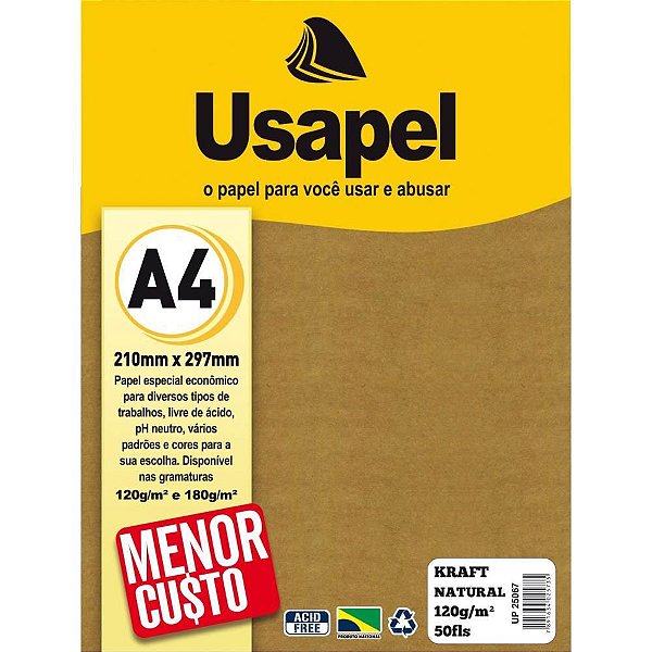 Papel KRAFT Natural A4 120G - Pacote com 50 Folhas