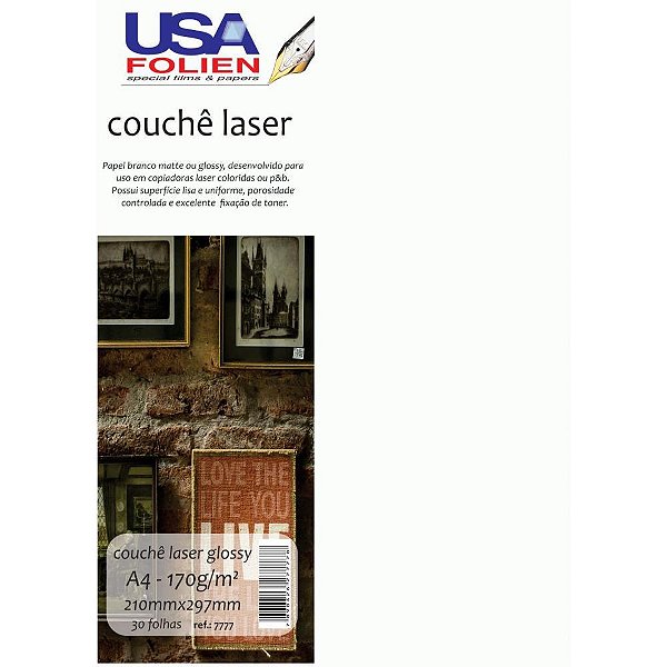 Papel Fotográfico Laser A4 GLOSSY Couchê 170G Pacote com 30 Folhas