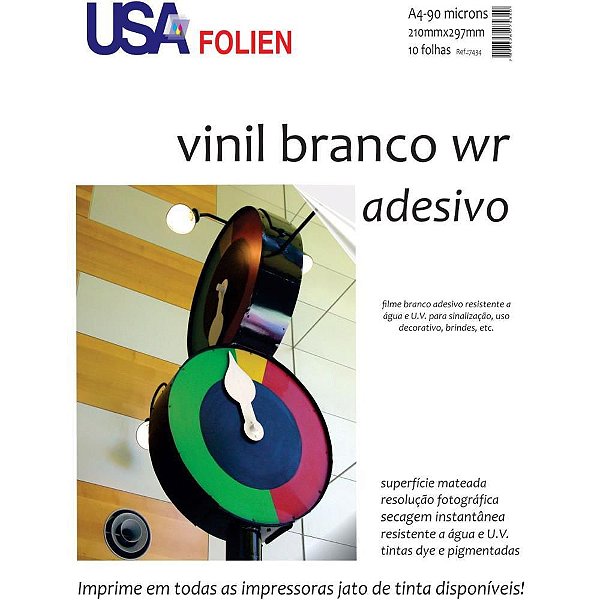 Papel Fotográfico INKJET A4 Vinil Branco Adesivo 90G - Pacote com 10