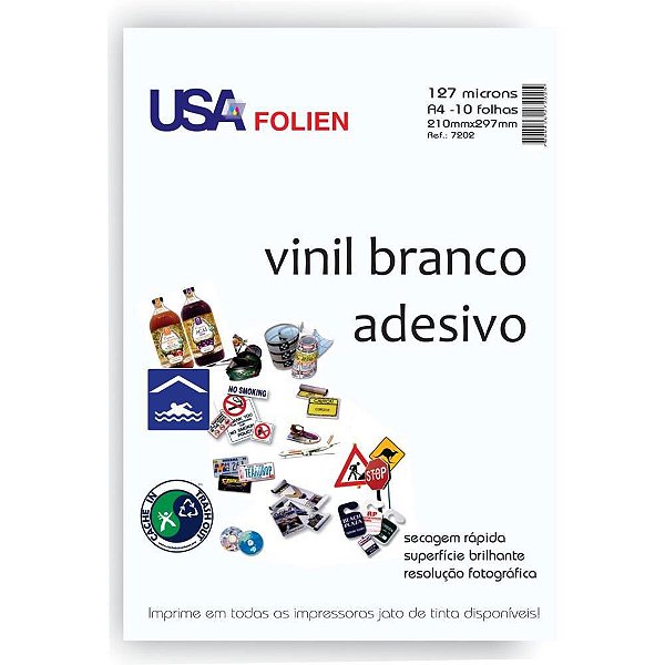 Papel Fotográfico INKJET A4 Vinil Adesivo Branco - Caixa com 10 Unidades