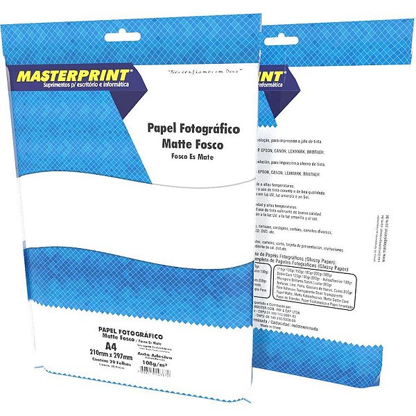 Papel Fotográfico INKJET A4 Matte Adesivo 108G PCT com 20