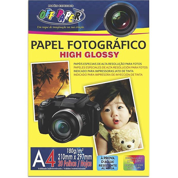 Papel Fotográfico INKJET A4 HIGH GLOSSY 180G – Pacote com 20 Folhas