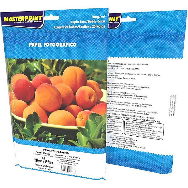 Papel Fotográfico INKJET A4 GLOSSY Dupla Face 180G - Pacote com 20 Folhas
