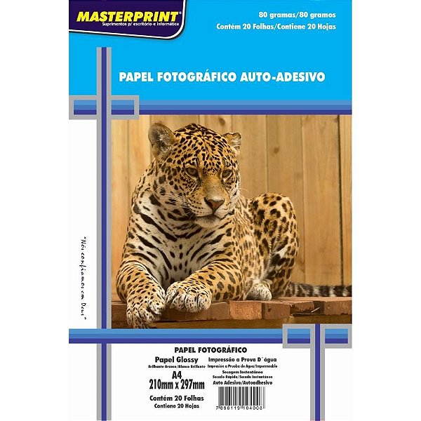 Papel Fotográfico INKJET A4 GLOSSY Adesivo 80G Pacote com 20 Folhas