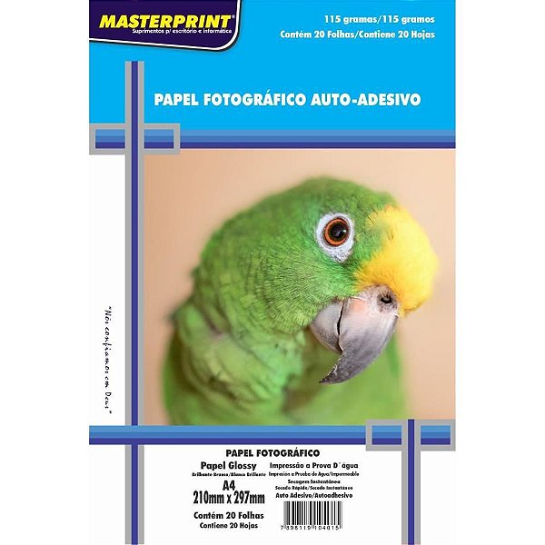 Papel Fotográfico INKJET A4 GLOSSY Adesivo 115G Pacote com 20 Unidades