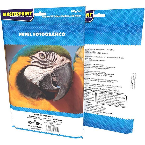 Papel Fotográfico INKJET A4 GLOSSY 180G com 50 Folhas Pacote com 50