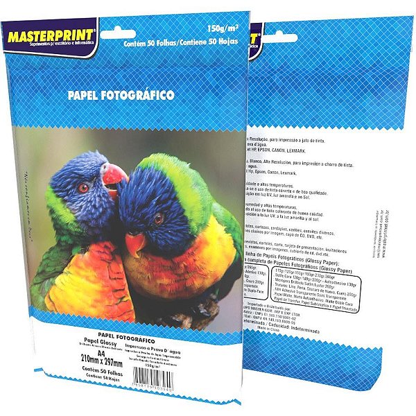 Papel Fotográfico INKJET A4 GLOSSY 150G Pacote com 50 Folhas