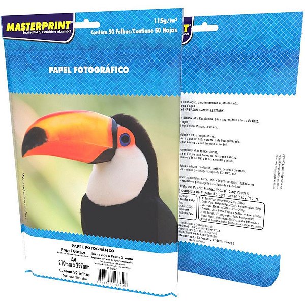 Papel Fotográfico INKJET A4 GLOSSY 115G - Pacote com 50 Folhas