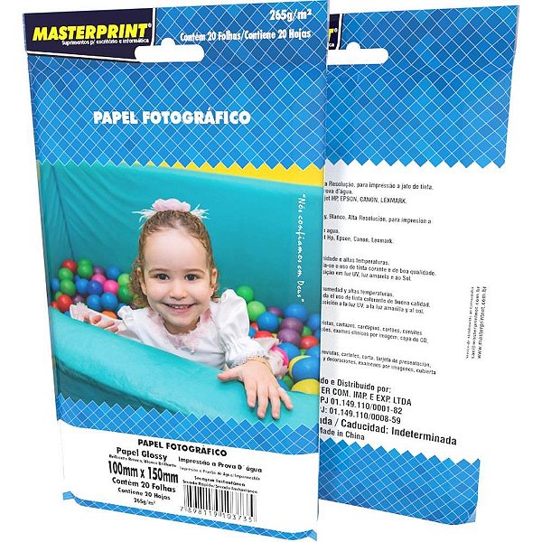 Papel Fotográfico INKJET 10X15CM GLOSSY 265G Pacote com 20