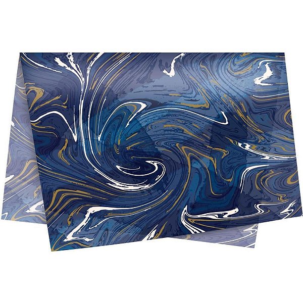 Papel Folha de Seda Marmorizado Azul 49X69CM PCT com 50