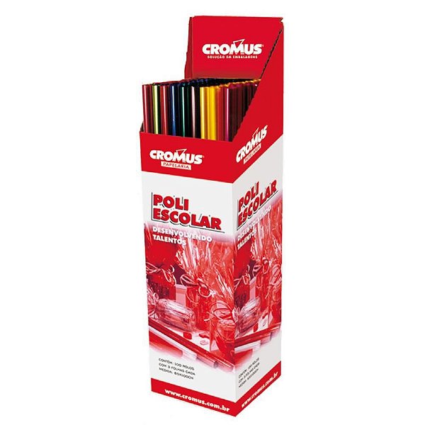 Papel Celofane 85CM X 1M Poli Cores com 3 Folhas - Caixa Display com 100 Rolinhos
