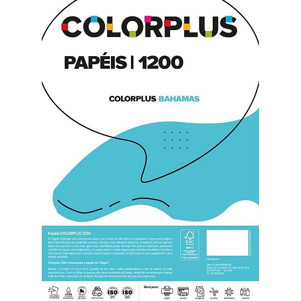 Papel Cartolina Dupla Face Color PLUS Azul 48X66CM 120G - Pacote com 10 Unidades