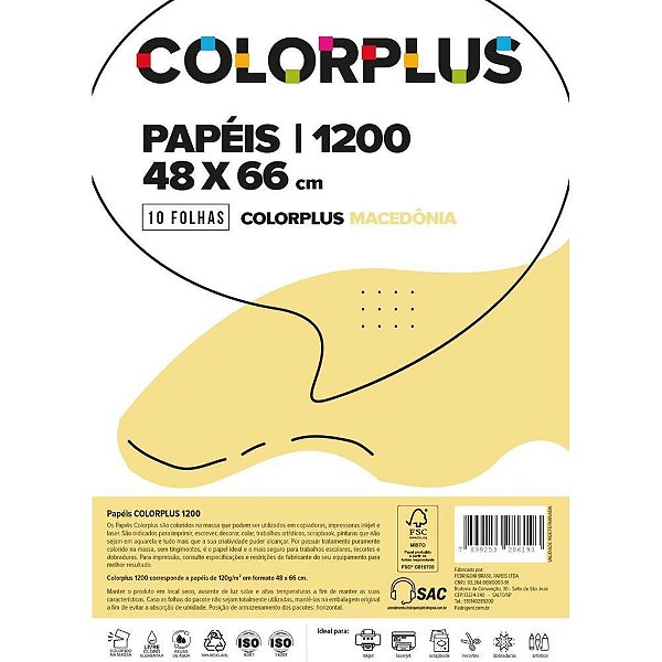 Papel Cartolina Dupla Face Color PLUS 48X66CM 120G Amarelo PCT com 10
