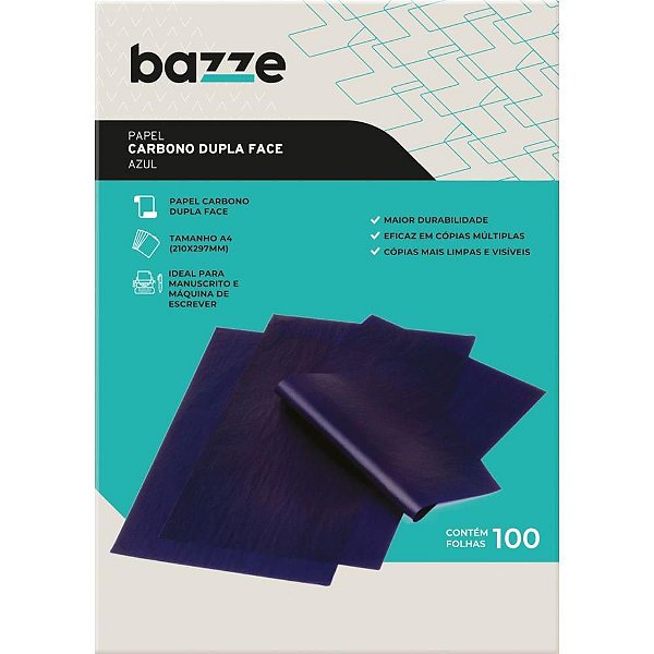 Papel Carbono para Máquina Bazze A4 Dupla Face Azul - Caixa com 100 Unidades