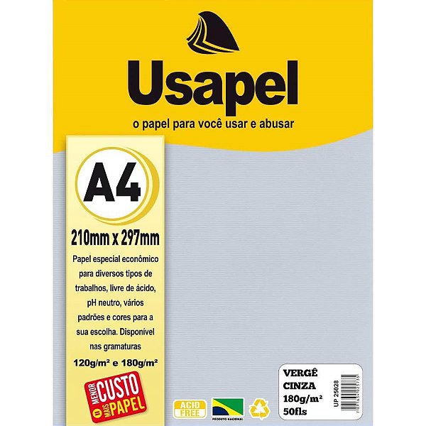 Papel A4 Vergê Usapel Cinza 180G Pacote com 50 Folhas