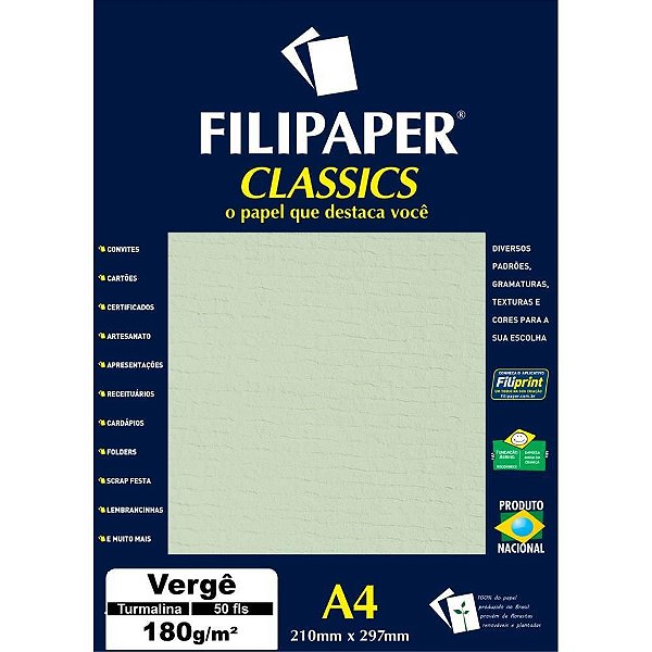 Papel A4 Vergê Turmalina Verde 180G Caixa com 50 Folhas