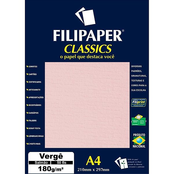 Papel A4 Vergê Salmão 180G - Caixa com 50 Folhas