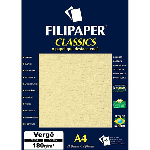 Papel A4 Vergê Palha 180G - Caixa com 50 Folhas