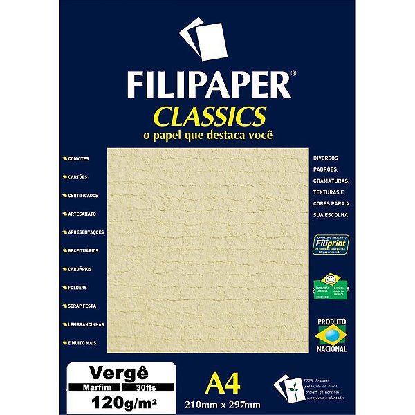 Papel A4 Vergê Marfim 120G - Caixa com 30 Unidades