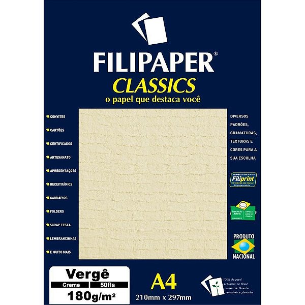 Papel A4 Vergê Creme 180G CX com 50