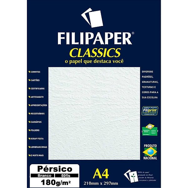Papel A4 Pérsico Branco 180G Caixa com 50 Unidades