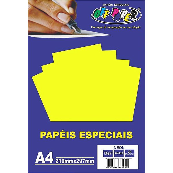 Papel A4 Neon Amarelo 180G - Caixa com 20 Folhas